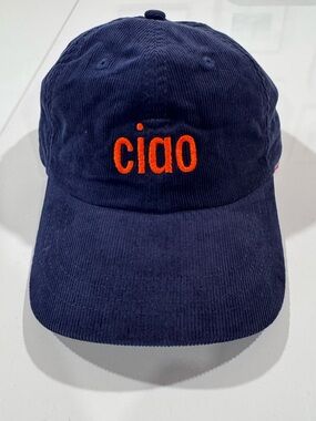Navy Corduroy Hat with Orange Embroidered Ciao